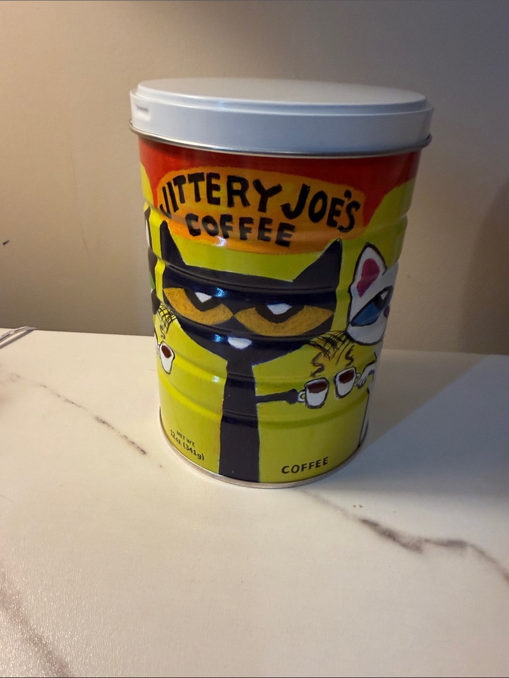 Yellow & Red Decorative Coffee Tin empty